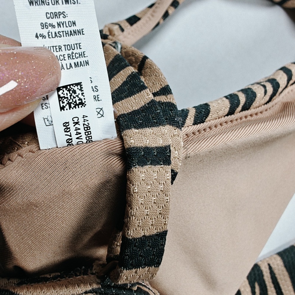 Aerie NWT Zebra Tan Removable Pad Tie Back Bikini Top  Small Adjustable Straps - Picture 8 of 10